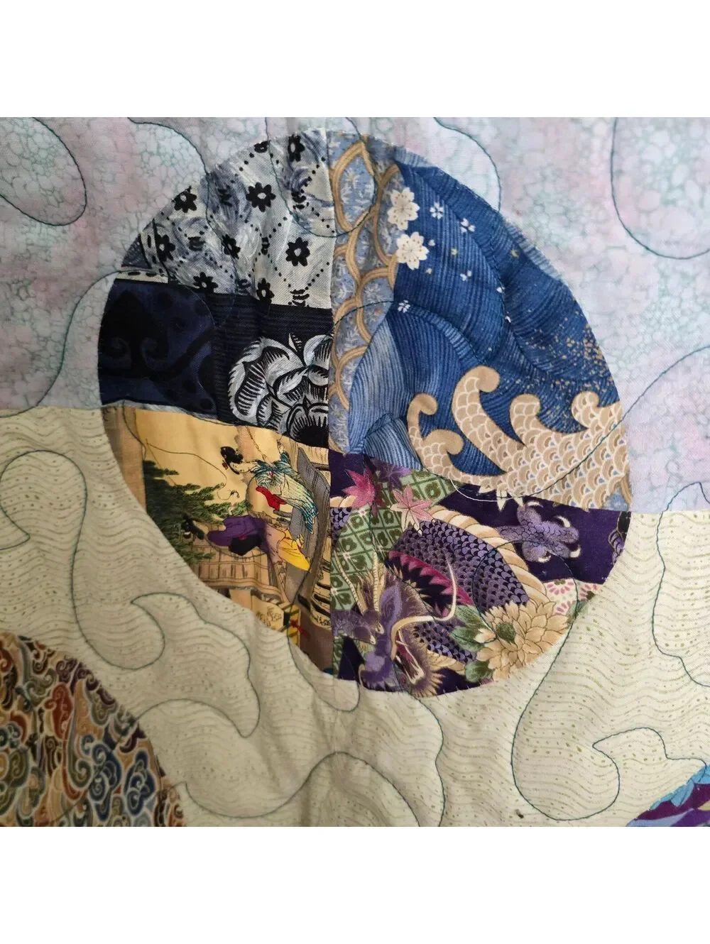 Alexander Henry Asian Ukiyo-e Medallion quilt 70 x88
